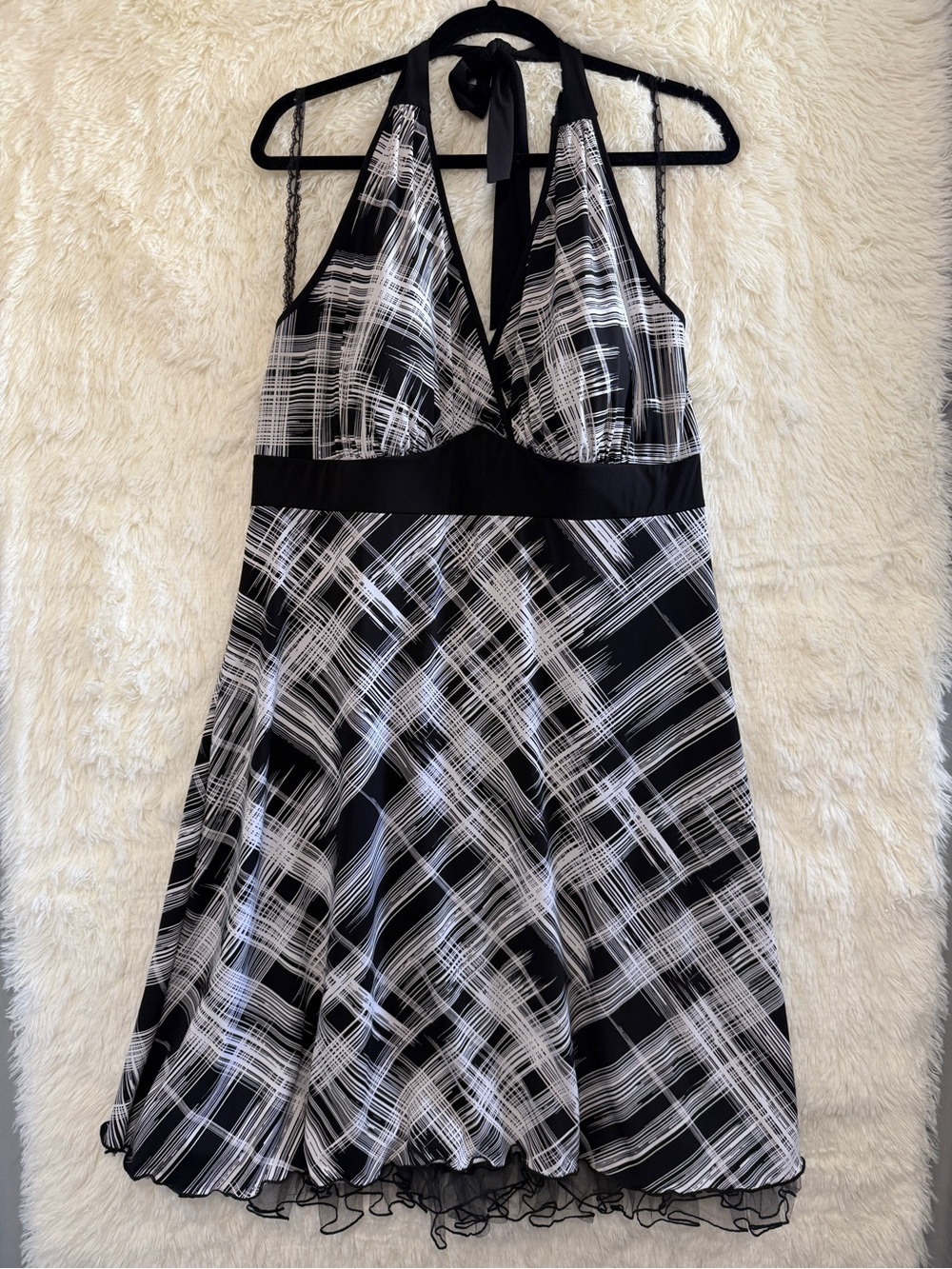 AE City Womens Whimsigoth Halter Dress Size 1X Black White Fairy Grunge Padded